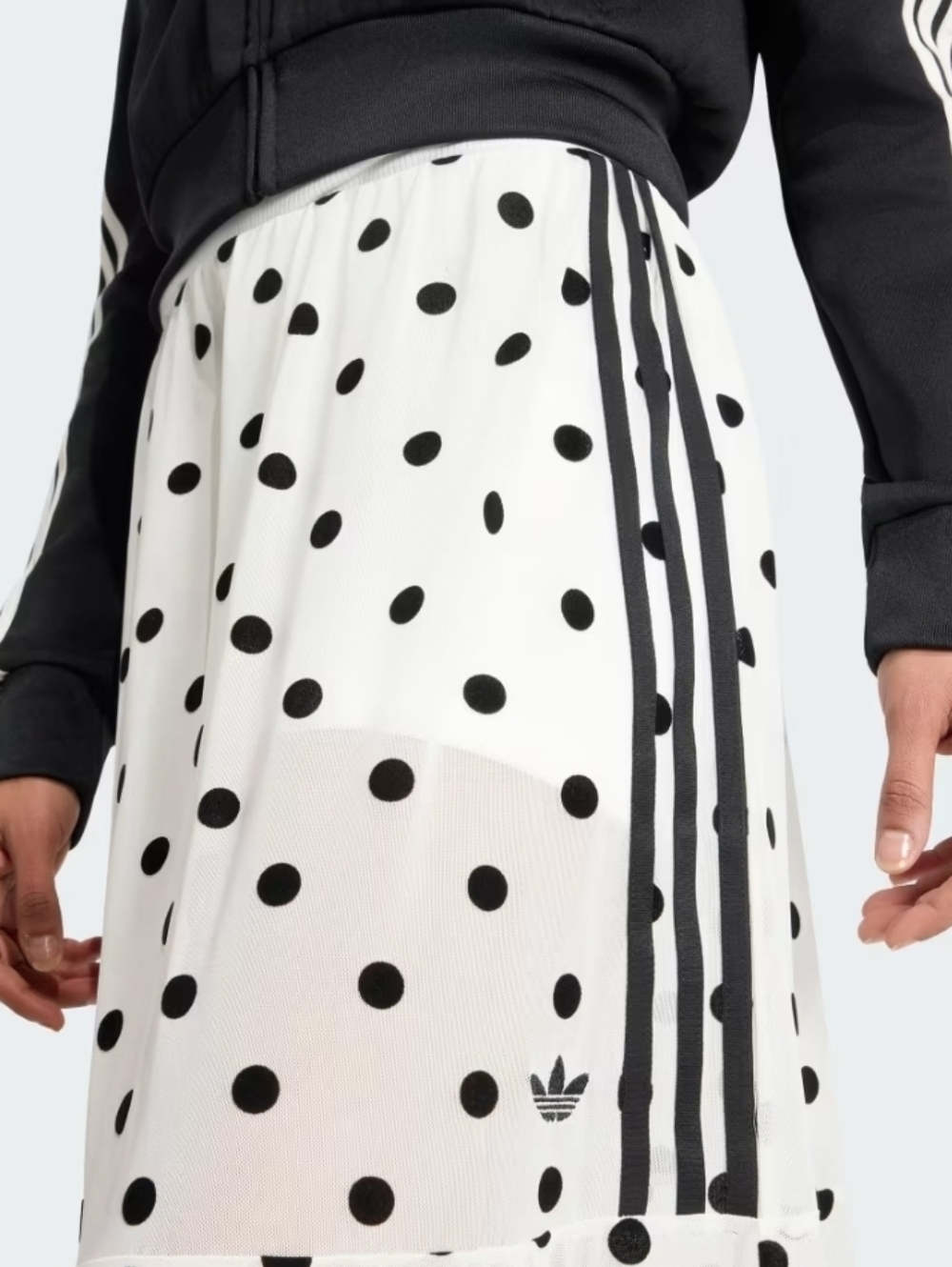 S, M, XL, 2XL Adidas White Black Sheer Midi Skirt with Polka Dots - Picture 9 of 10